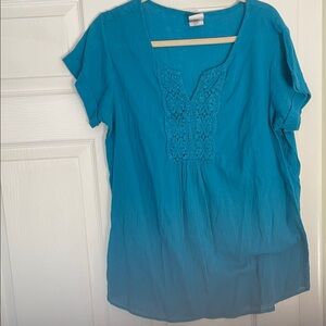 Just My Size Teal Lace Accent Blouse